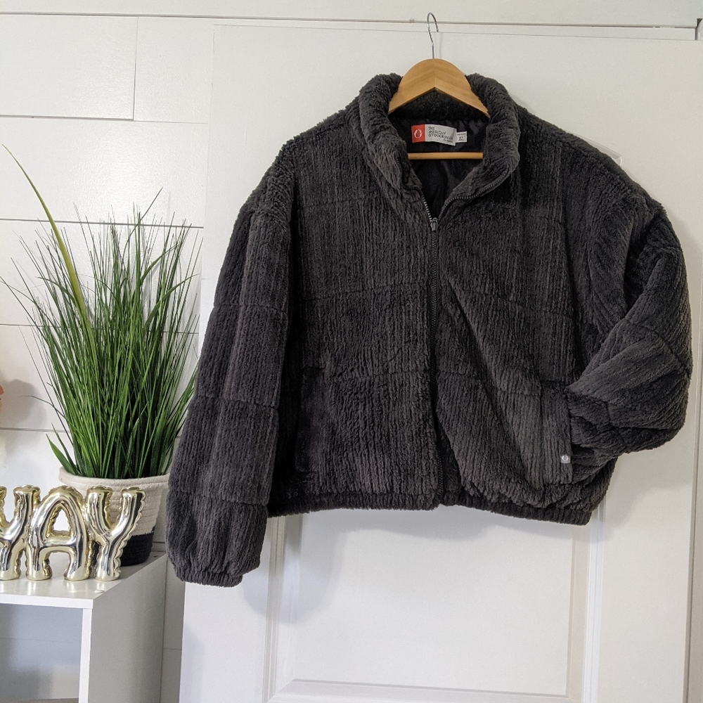 Gray Sherpa Cropped Jacket Sz XL